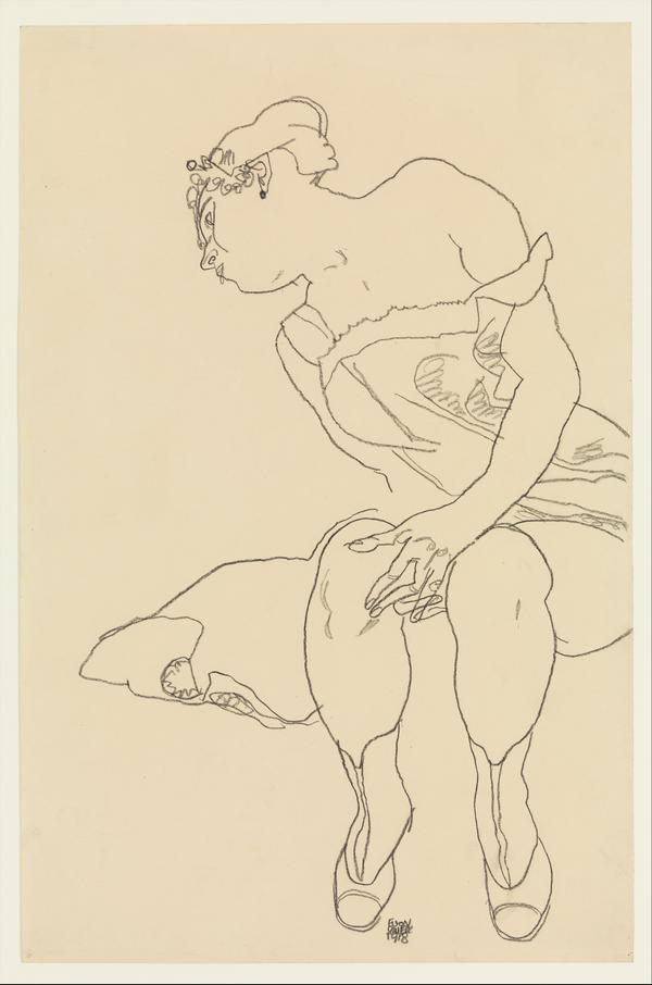 Seated Woman in Corset and Boots - Egon Shiele